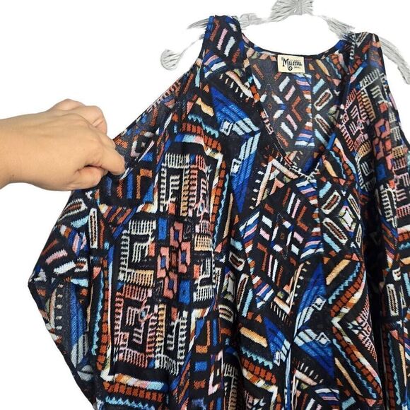 Show Me Your Mumu Geometric Print Cold Shoulder Tunic Kimono Blouse Size Small - Picture 5 of 10